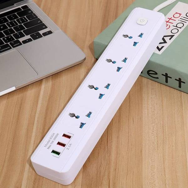 XBEY Spike Guard Extension Cord Extension Board with 3 USB Charging Ports 4 Sockets 4 Socket Extension Boards