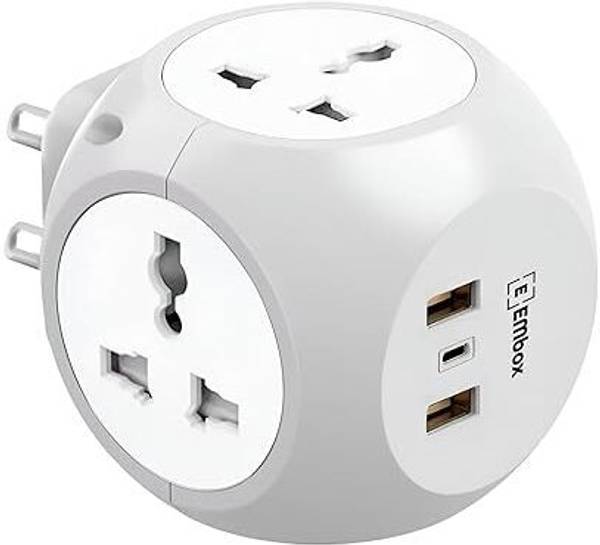 EMBox Multi Plug Universal Socket 10 A with 1 Type C Port and 2 USB Ports (cordless) 4 Socket Extension Boards
