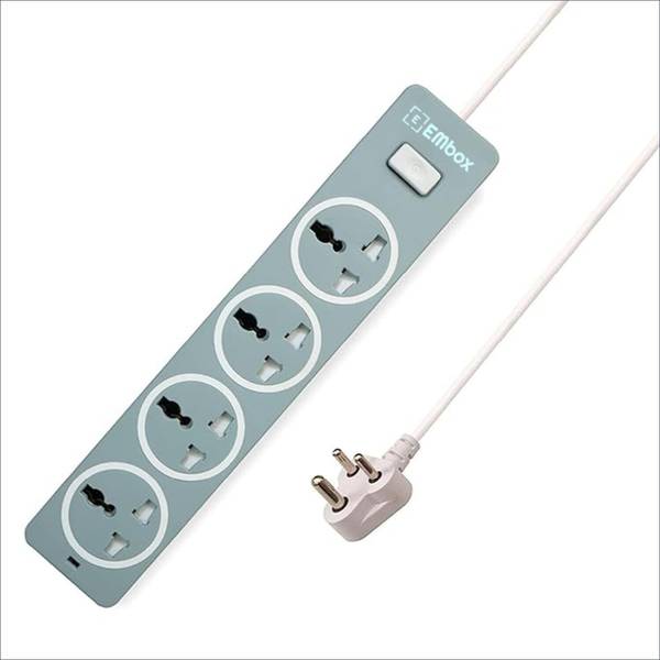 EMBox 10A Extension Board with 4 Universal Sockets, Spike Guard, Safety Shutter -1500W 4 Socket Extension Boards