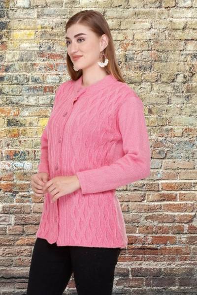 Biwu Self Design Round Neck Casual Women Pink Sweater