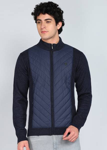 PETER ENGLAND Striped High Neck Casual Men Blue Sweater