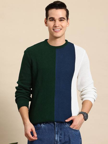 Mast & Harbour Colorblock Round Neck Casual Men Multicolor Sweater