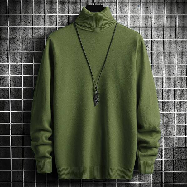 Doomee Solid High Neck Casual Men Green Sweater