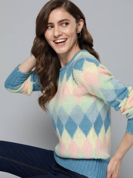 Mast & Harbour Self Design Round Neck Casual Women Multicolor Sweater