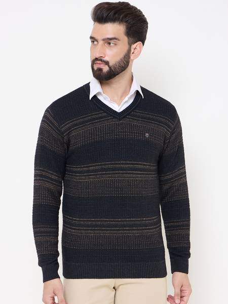 DUKE Self Design V Neck Casual Men Black Sweater
