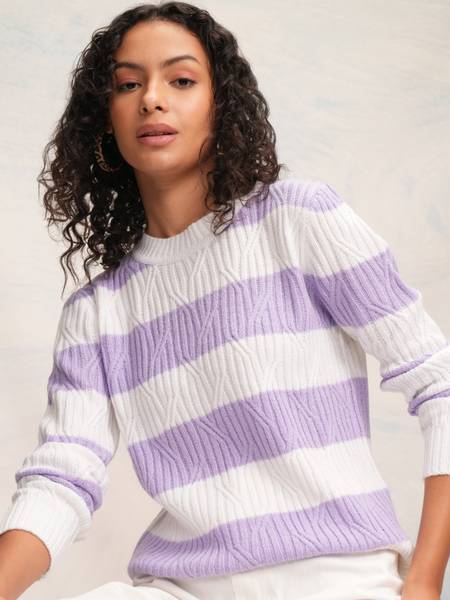 Tokyo Talkies Striped High Neck Casual Women Multicolor Sweater