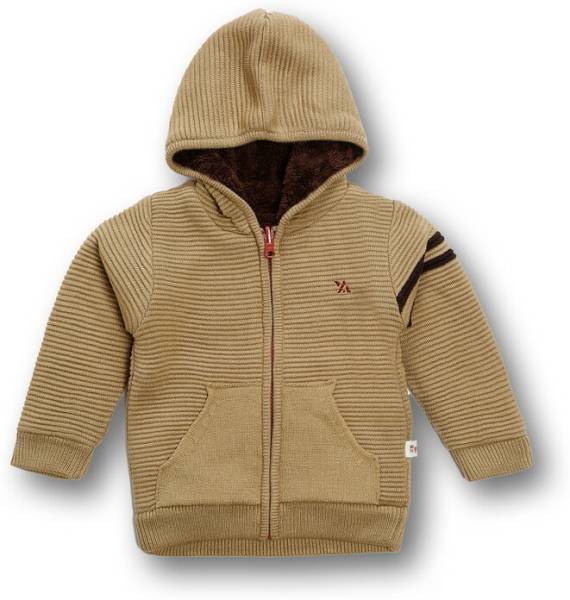 COMPOUND Self Design Hooded Neck Casual Baby Boys Beige Sweater