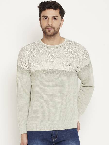 DUKE Self Design Round Neck Casual Men Green Sweater