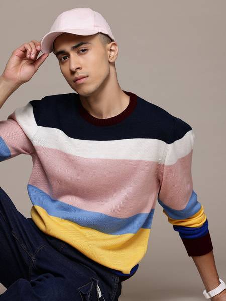 Roadster Striped Round Neck Casual Men Multicolor Sweater