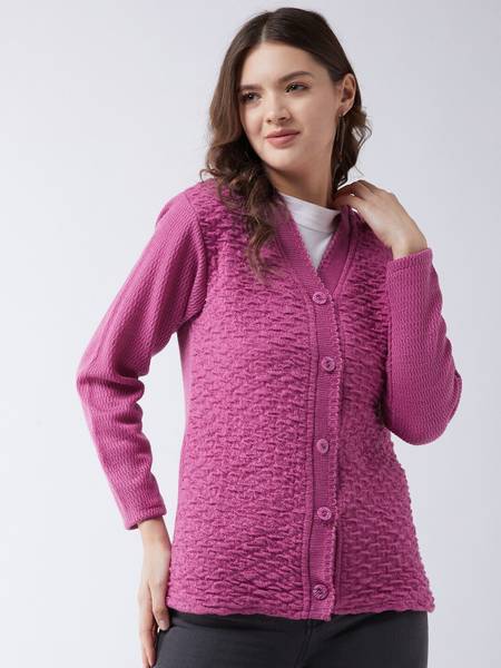 Pivl Woven V Neck Casual Women Pink Sweater