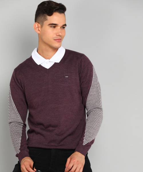 VAN HEUSEN Woven V Neck Casual Men Red Sweater Price History