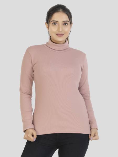 YHA Solid Turtle Neck Casual Women Pink Sweater