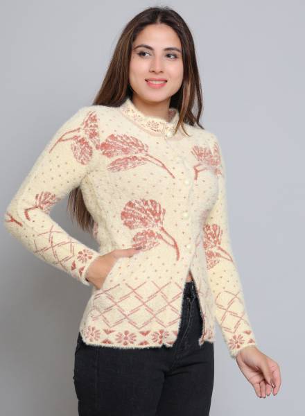 Thansmay kleider Floral Print Round Neck Casual Women Pink Sweater