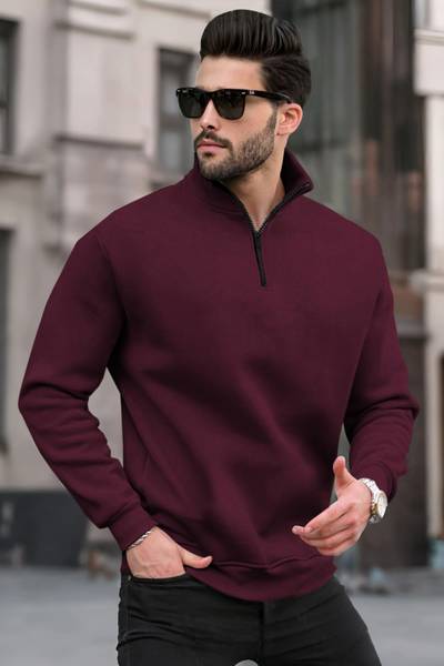 TRIPR Solid Collared Neck Casual Men Maroon Sweater