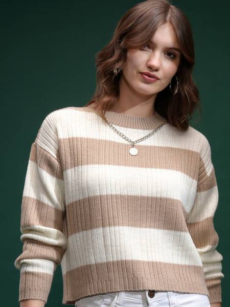 Tokyo Talkies Self Design Round Neck Casual Women Multicolor Sweater