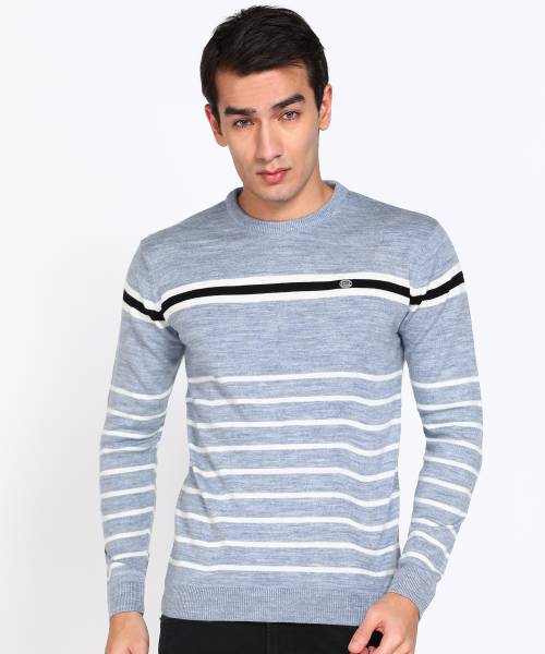 PETER ENGLAND Woven Round Neck Casual Men Light Blue Sweater