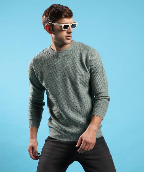 CAMPUS SUTRA Colorblock Round Neck Casual Men Green Sweater