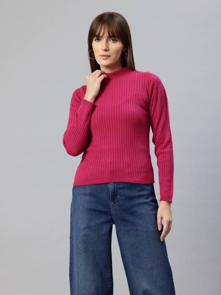 PIERRE CARLO Solid Turtle Neck Casual Women Pink Sweater