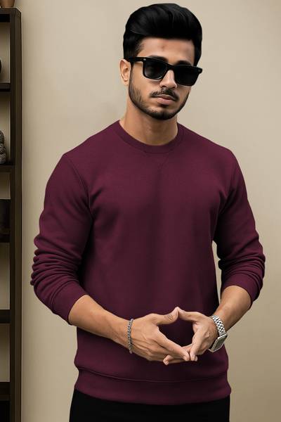 TRIPR Solid Round Neck Casual Men Maroon Sweater