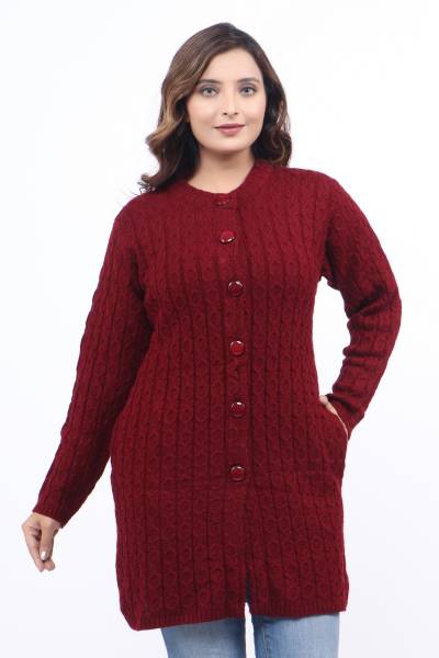 Frankfurt Solid Scoop Neck Casual Women Maroon Sweater