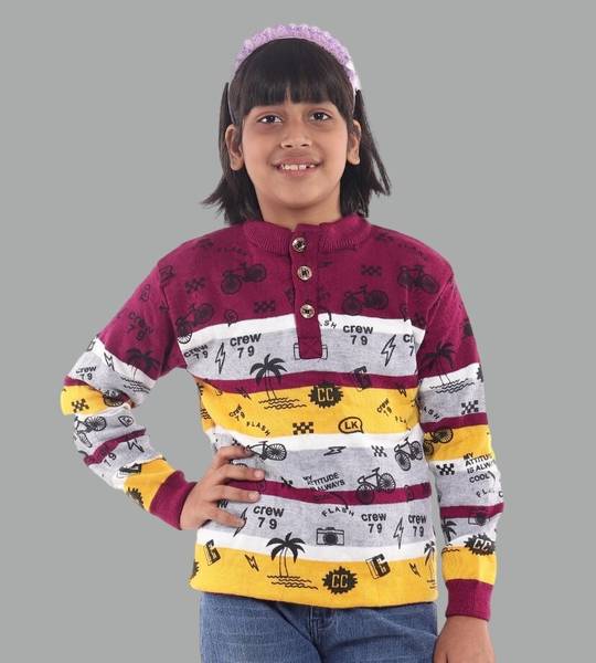 Rebiva Woven Round Neck Casual Girls Purple Sweater