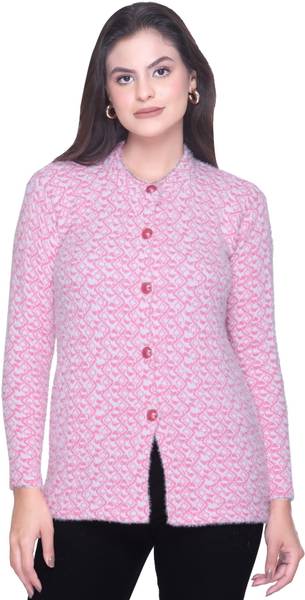 FASHIONLOOK Printed Round Neck Casual Women Pink Sweater