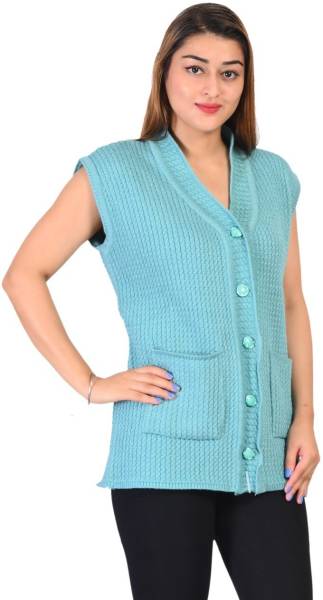 STUTAKRITI Solid V Neck Casual Women Blue Sweater