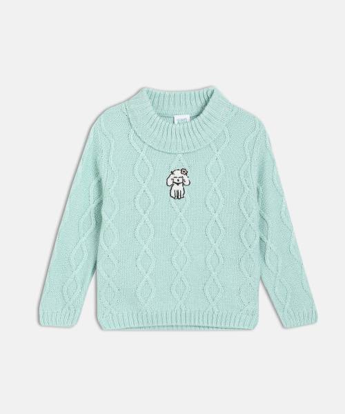 MINI KLUB Self Design High Neck Casual Girls Green Sweater