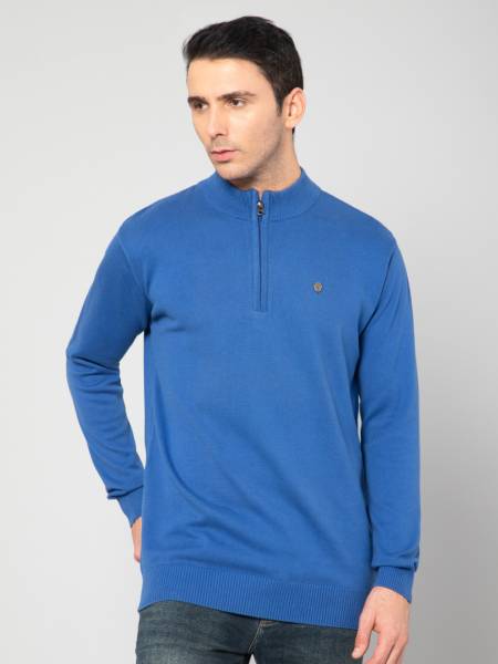 CANTABIL Solid High Neck Casual Men Blue Sweater