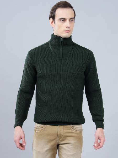 CANTABIL Solid Mandarin Neck Casual Men Dark Green Sweater