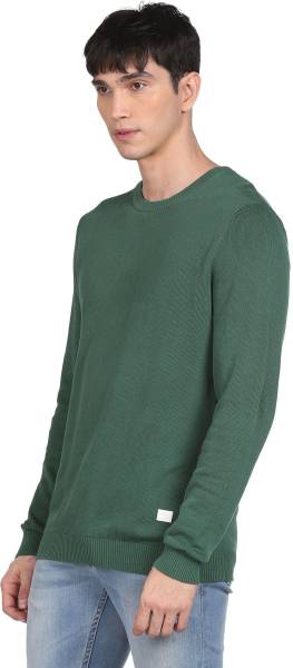 FLYING MACHINE Solid Round Neck Casual Men Green Sweater