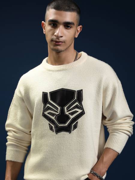 HIGHLANDER Self Design Round Neck Casual Men White Sweater