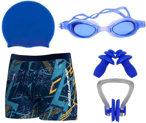 JMT Wear Swimming Kit For Men With Swimming Costume Men Boys Cap Goggles Ear Nose Clip Printed Men Swimsuit