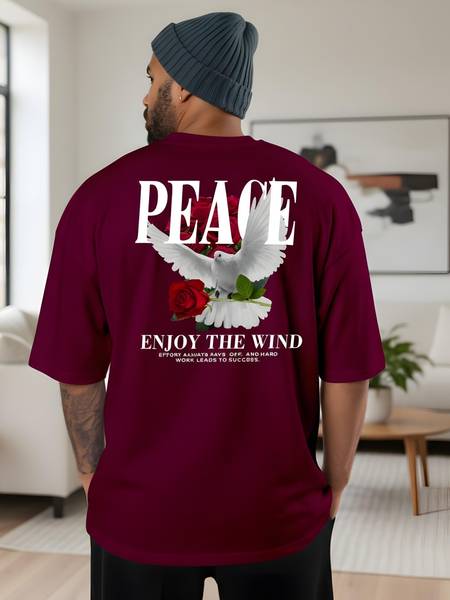 annnackel Printed Men Round Neck Maroon T-Shirt