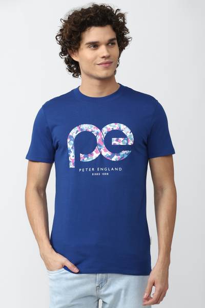 PETER ENGLAND Printed Men Crew Neck Blue T-Shirt