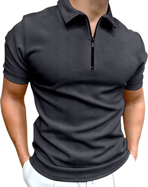 FTX Solid Men Polo Neck Grey T-Shirt