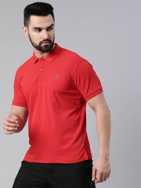 Tiger Shroff - PROWL Solid Men Polo Neck Red T-Shirt