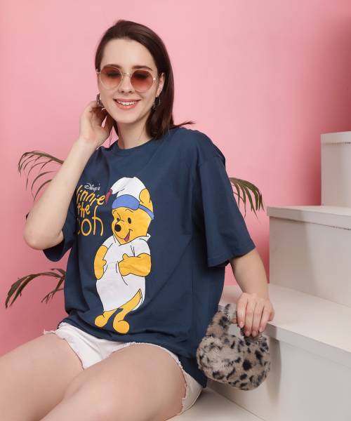 DreamBe Printed Women Round Neck Dark Blue T-Shirt
