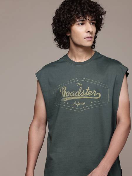 Roadster Printed Men Round Neck Green T-Shirt