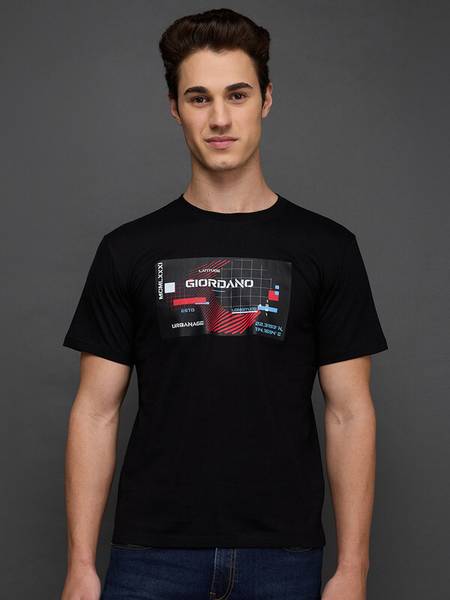 GIORDANO Printed Men Round Neck Black T-Shirt