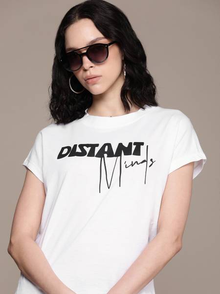 Roadster Typography Women Round Neck White T-Shirt