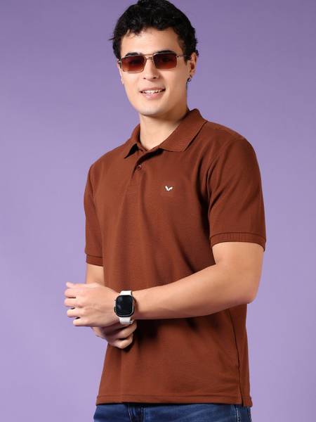 V-MART Solid Men Polo Neck Brown T-Shirt