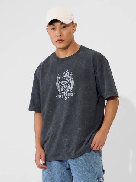 The Souled Store Graphic Print Men Round Neck Grey T-Shirt