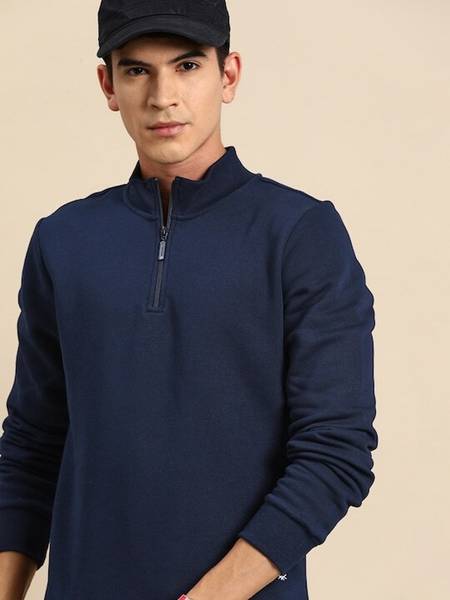 United Colors of Benetton Solid Men Mandarin Collar Blue T-Shirt