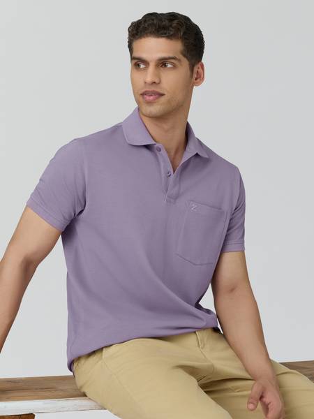 XYXX Solid Men Polo Neck Purple T-Shirt