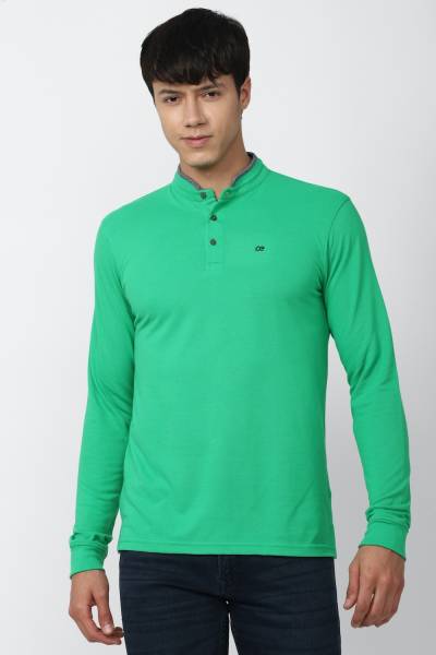 PETER ENGLAND Solid Men Mandarin Collar Green T-Shirt