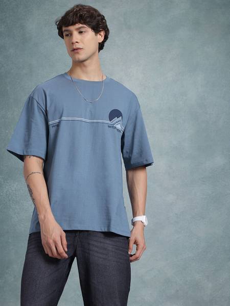Roadster Striped Men Round Neck Blue T-Shirt