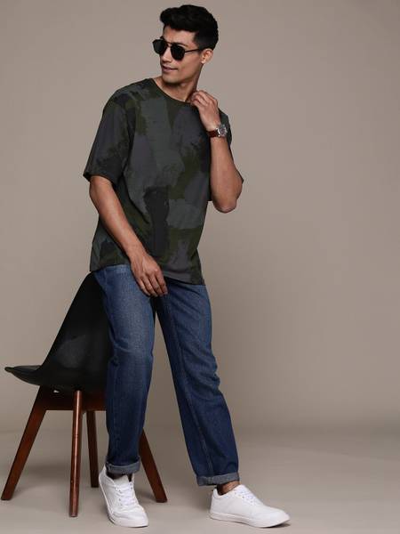 Roadster Printed Men Round Neck Green T-Shirt