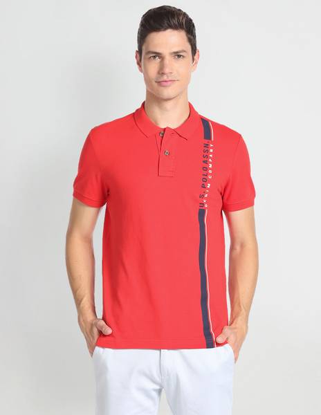 U.S. POLO ASSN. Printed Men Polo Neck Red T-Shirt