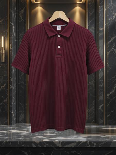Fashion And Youth Self Design Men Polo Neck Maroon T-Shirt